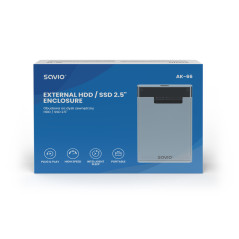 Savio AK-66 contenitore di unità di archiviazione Box esterno HDD SSD Nero, Trasparente 2.5"
