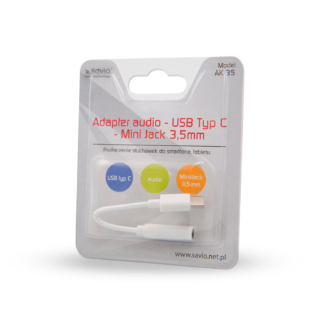 ADAPTADOR USB-C A MINI JACK 3.5 MM SAVIO AK-52