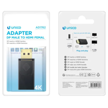 ADAPTADOR UNICO DP A HDMI NEGRO CE M/H
