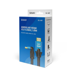Savio CL-147 Kabel HDMI v2.1, ktowy,1.8m, mied, oplot baweniany, metalowe wtyczki cavo HDMI 1,8 m HDMI tipo A (Standard) Nero,