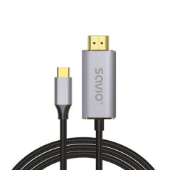 Savio USB-C to HDMI 2.0B cable 2m silver   black gold tips CL-171 cavo HDMI USB C HDMI tipo A (Standard) Nero