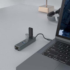 Savio AK-57 USB-C - 3 x USB-A HUB with RJ-45 Gigabit Ethernet adapter 5000 Mbit s grey 2 x USB 3.2 Gen 2 (3.1 Gen 2) Type-C