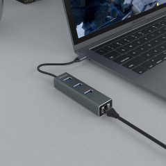 Savio AK-57 USB-C - 3 x USB-A HUB with RJ-45 Gigabit Ethernet adapter 5000 Mbit s grey 2 x USB 3.2 Gen 2 (3.1 Gen 2) Type-C