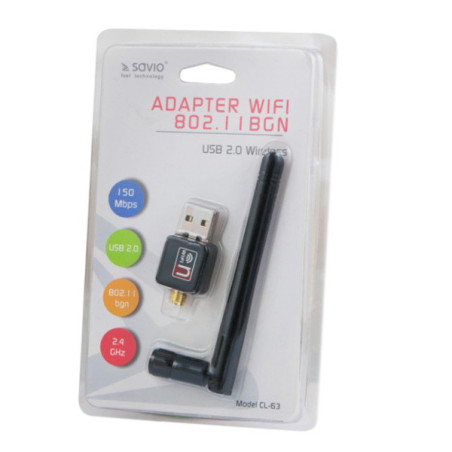 ADAPTADOR ANTENA WIFI 150 MBPS USB SAVIO CL-63