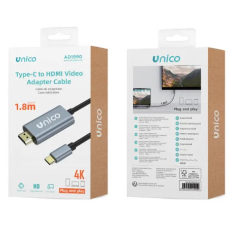 ADAPTADOR UNI USB-C A HDMI MACHO 4K