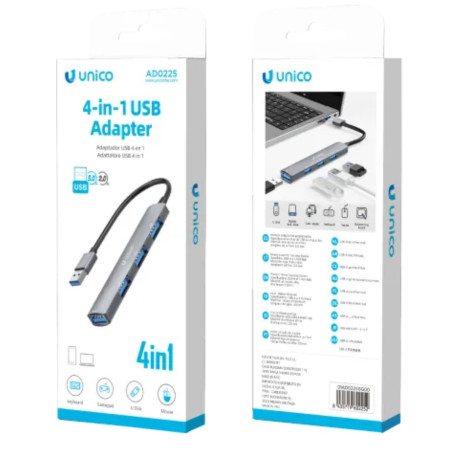 HUB UNICO 4EN1 USB(A)3.0 A USB(A)3.0 Y 3USB(A)2.0