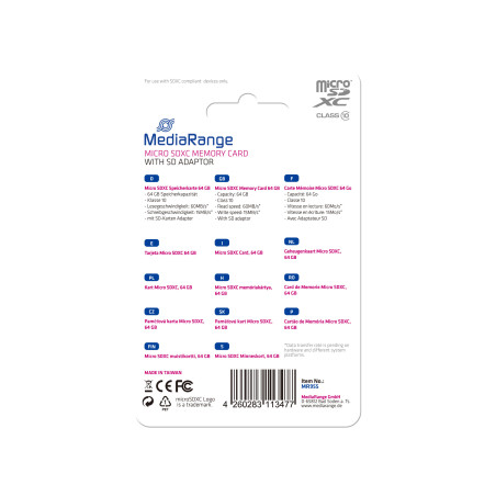 MEM MICRO SDXC 64GB MEDIARANGE + ADAPTADOR SD