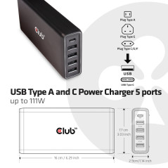 CLUB3D CAC-1903EU Caricabatterie per dispositivi mobili Universale Nero AC Interno