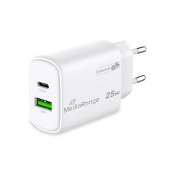 MediaRange MRMA112-2 Caricabatterie per dispositivi mobili Smartphone, Tablet Bianco AC Ricarica rapida Interno