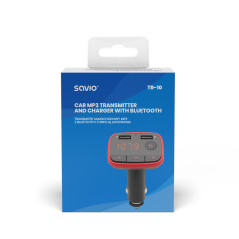 Savio TR-10 trasmettitore FM 87 - 108 MHz Bluetooth USB Nero, Rosso