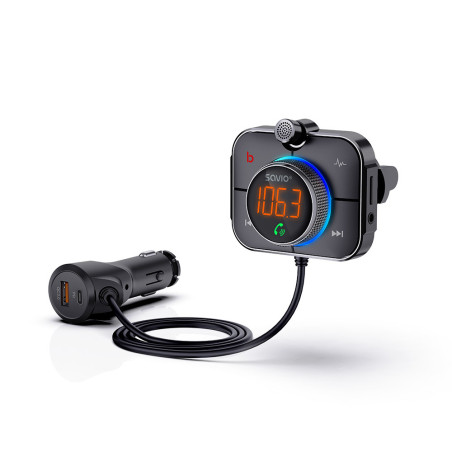 Savio TR-14 Transmiter FM z Bluetooth i ładowarką PD 87,6 - 107,9 MHz Bluetooth USB Nero