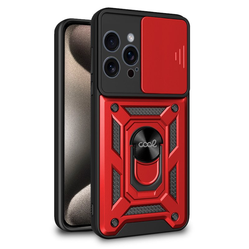 FUNDA COOL IPHONE 15 PRO MAX HARD RING ROJO