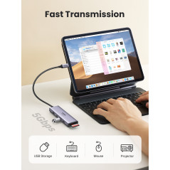Ugreen CM511 5-in-1 Adapter USB-C Hub to 3x USB3.0 + HDMI + TF SD Gray