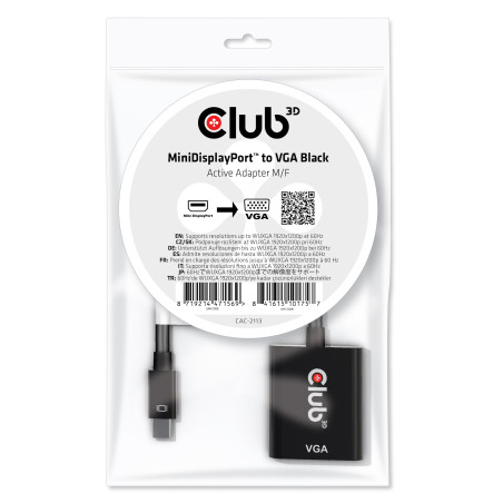 ADAPTADOR ACTIVO MINI-DP A VGA CLUB3D BLACK