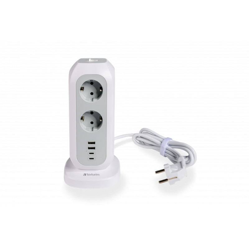 VERBATIM POWER STRIP WITH 11 SOCKETS WITH SWITCH CABLE 2 M + 2 UBS-C AND 2 USB-A WHITE 49547