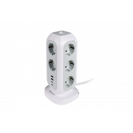 VERBATIM POWER STRIP WITH 11 SOCKETS WITH SWITCH CABLE 2 M + 2 UBS-C AND 2 USB-A WHITE 49547