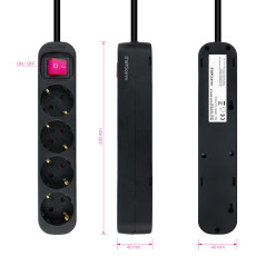 Regleta 4 tomas 1.4m con interruptor nanocable negro 4 tomas -  250v -  proteccion