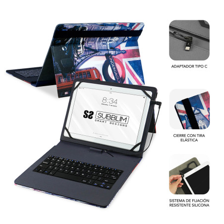 Funda + teclado subblim keytab usb tipo c 10.1 pulgadas england