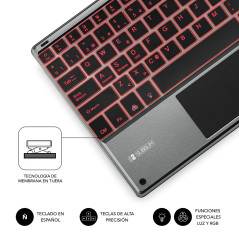 SUBBLIM TECLADO SMART BACKLIT TOUCHPAD BLUETOOTH GREY QWERTY Spagnolo Nero, Grigio