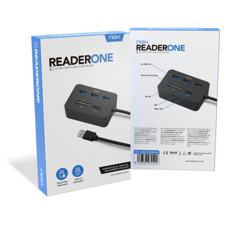 NOX Lite Reader One Cablato USB 3.2 Gen 1 (3.1 Gen 1) Type-A Nero