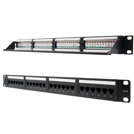 Panel de parcheo nanocable 24 puertos rj45 cat.6 utp 19 pulgadas