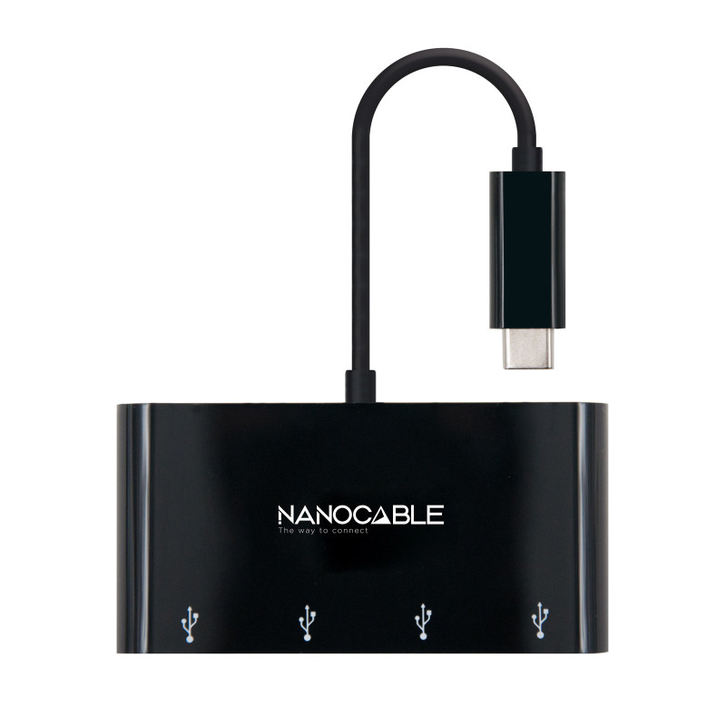 Adaptador usb tipo c a 4 x usb 3.0 nanocable 10cm -  macho - hembra -  negro