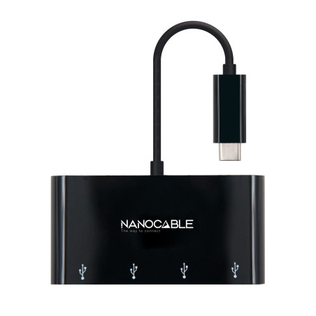 Adaptador usb tipo c a 4 x usb 3.0 nanocable 10cm -  macho - hembra -  negro