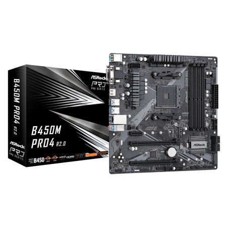 Placa base  asrock am4 b450m pro4 r2.0 atx - 4xddr4 - 1xhdmi - 2xusb 2.0 - 4x usb 3.2 - 90 - mxbeg0 - a0uayz