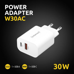 Cargador pared intenso gan w30ac 1xusb - a 1xusb - c
