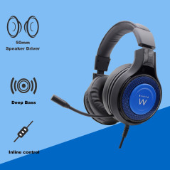 Ewent PL3322 cuffia e auricolare Cablato Passanuca Gaming Nero, Blu