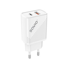 Savio LA-04 USB Type A & Type C Quick Charge Power Delivery 3.0 Indoor Smartphone, Tablet Bianco Ricarica rapida Interno