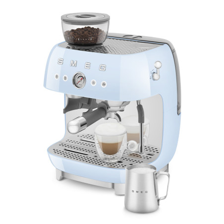 Smeg Macchina da Caffè Espresso Manuale con macinacaffè integrato 50's Style – Azzurro LUCIDO – EGF03PBEU