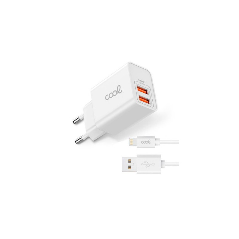 CARGADOR COOL 2USB 2,4 AMP   CABLE LIGHTNING 1.2M
