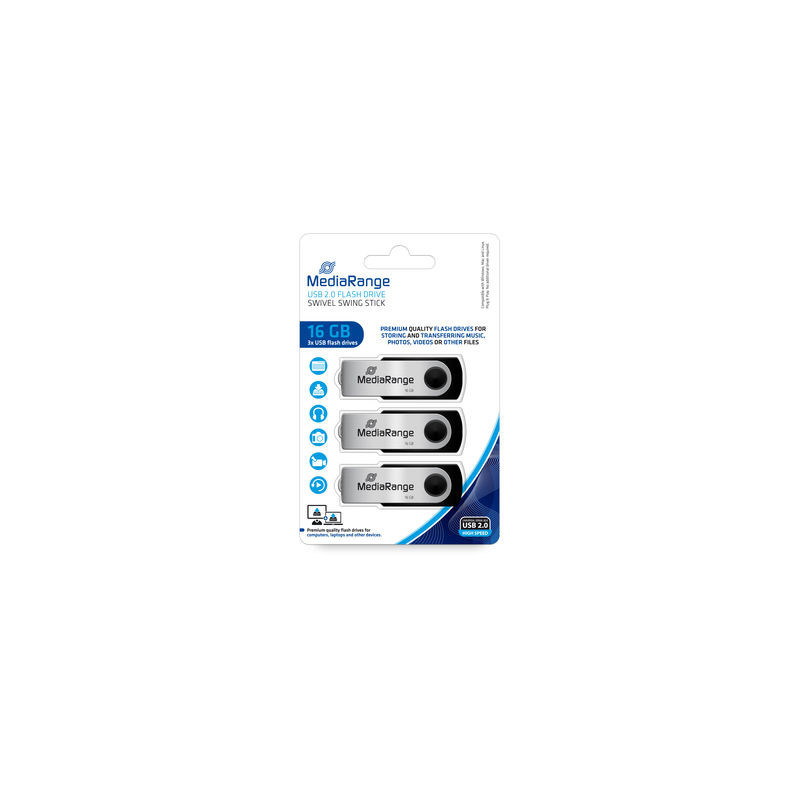 MediaRange MR910-3 unità flash USB 16 GB USB tipo A 2.0 Nero, Argento