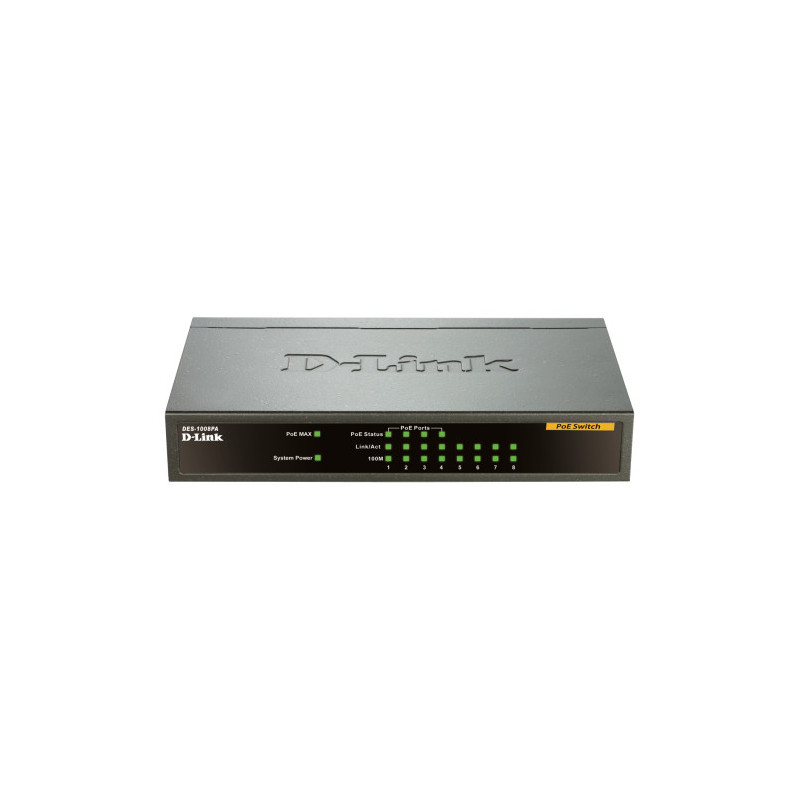 D-Link DES-1008PA Non gestito Fast Ethernet (10/100) Supporto Power over Ethernet (PoE) Nero D-Link DES-1008PA Non gestito Fast Ethernet (10/100) Supporto Power over Ethernet (PoE) Nero