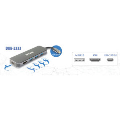 D-Link DUB-2333 Cablato USB tipo-C Grigio