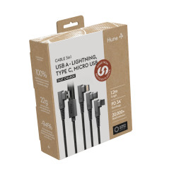 Hune AT-ACC-CA-362 cavo USB USB 2.0 1,2 m USB A USB C Micro USB-A Lightning Verde, Grigio, Arancione