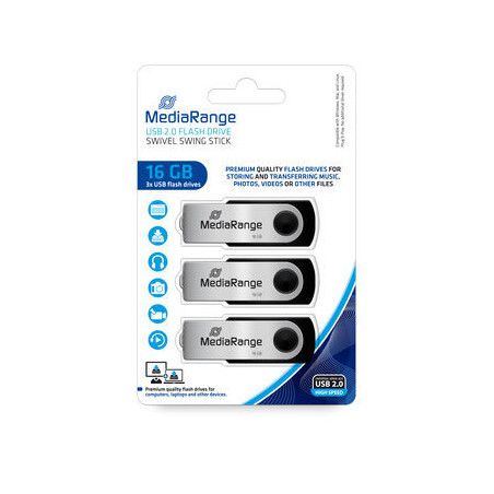 MediaRange MR910-3 unità flash USB 16 GB USB tipo A 2.0 Nero, Argento