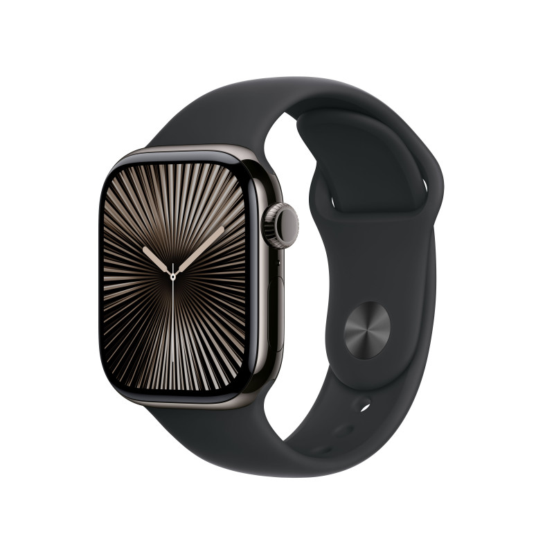 Apple Watch Series 10 Serie 10 GPS + Cellular 42mm Cassa in Titanio color Ardesia con Nero Sport Band - S/M