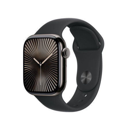 Apple Watch Series 10 Serie 10 GPS + Cellular 42mm Cassa in Titanio color Ardesia con Nero Sport Band - S M