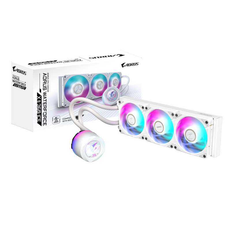 GIGABYTE AORUS WATERFORCE X II 360 ICE Raffreddamento a liquido per CPU AIO - 3x ventole ARGB da 120 mm, LCD a colori, GIGABYTE AORUS WATERFORCE X II 360 ICE Raffreddamento a liquido per CPU AIO - 3x ventole ARGB da 120 mm, LCD a colori,