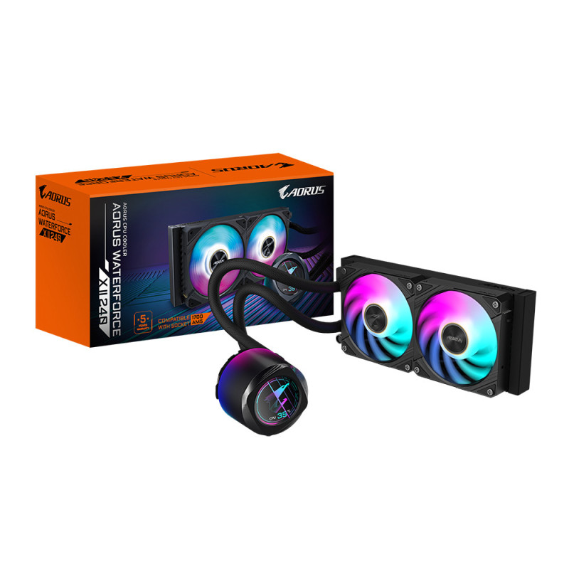 GIGABYTE AORUS WATERFORCE X II 240 Raffreddamento a liquido per CPU AIO - 2x ventole ARGB da 120 mm, LCD a colori, DAISY-CHAIN, GIGABYTE AORUS WATERFORCE X II 240 Raffreddamento a liquido per CPU AIO - 2x ventole ARGB da 120 mm, LCD a colori, DAISY-CHAIN,