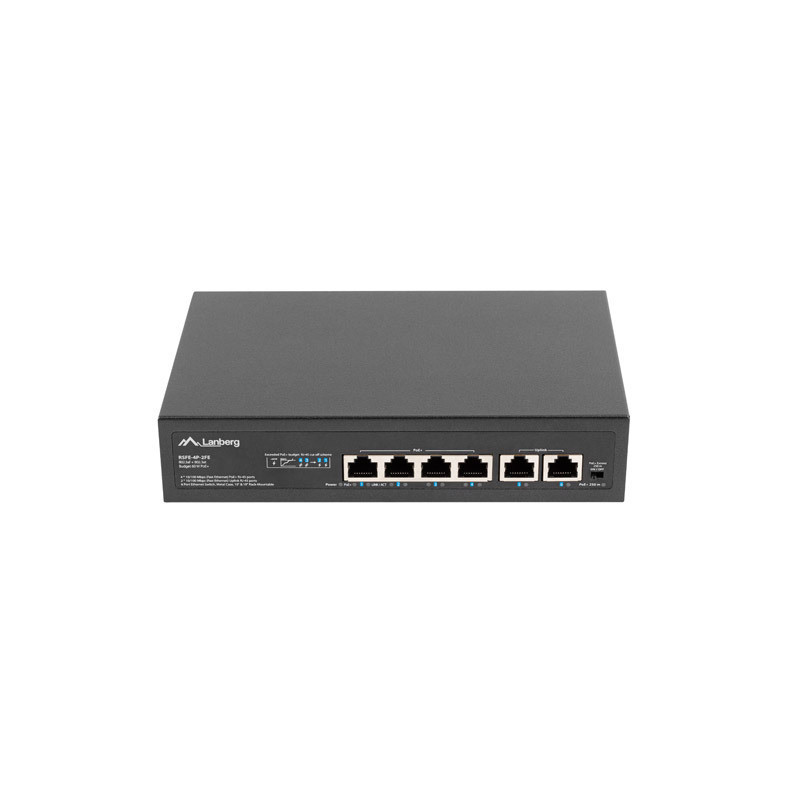 Lanberg RSFE-4P-2FE-60 switch di rete Non gestito Fast Ethernet (10/100) Supporto Power over Ethernet (PoE) 1U Nero Lanberg RSFE-4P-2FE-60 switch di rete Non gestito Fast Ethernet (10/100) Supporto Power over Ethernet (PoE) 1U Nero
