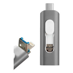 COOL Accesorios 8434847047027 unità flash USB 128 GB USB Type-A USB Type-C Lightning Grigio