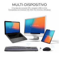 SUBBLIM SUBKBC-DCOPW2 tastiera Mouse incluso Casa ufficio RF senza fili + Bluetooth QWERTY Spagnolo Nero