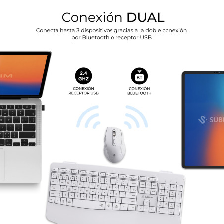 SUBBLIM SUBKBC-DCOPW1 tastiera Mouse incluso Casa/ufficio RF senza fili + Bluetooth QWERTY Spagnolo Bianco