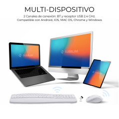 SUBBLIM SUBKBC-DCOPW1 tastiera Mouse incluso Casa ufficio RF senza fili + Bluetooth QWERTY Spagnolo Bianco