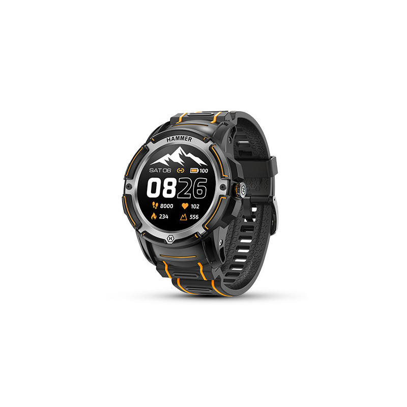 myPhone HAMMER Watch Plus 3,43 cm (1.35") AMOLED Digitale 390 x 390 Pixel Touch screen Nero, Arancione GPS (satellitare)
