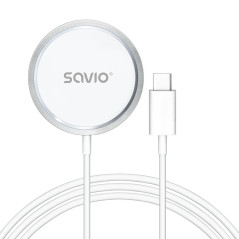 Savio LA-11 Caricabatterie per dispositivi mobili Telefono cellulare, Universale Bianco dC Carica wireless Interno