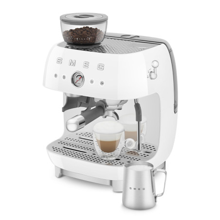 Smeg Macchina da Caffè Espresso Manuale con macinacaffè integrato 50's Style – Bianco LUCIDO – EGF03WHEU